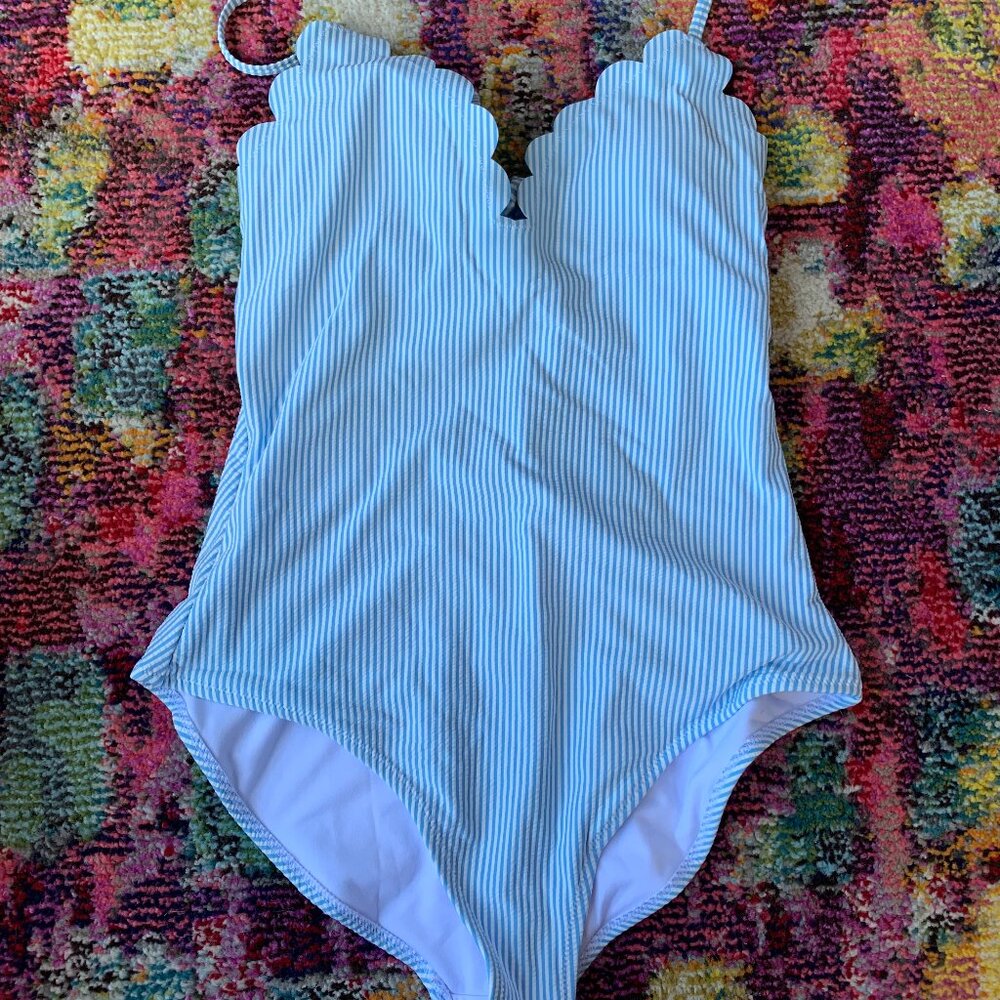 White and Blue Stripped Swimsuit